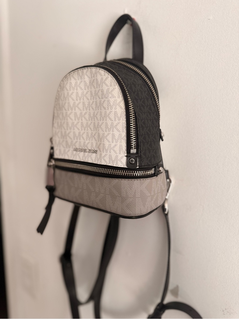 Michael Kors Two-Tone Mini Backpack in Black and Light Gray - Picture 7 of 11